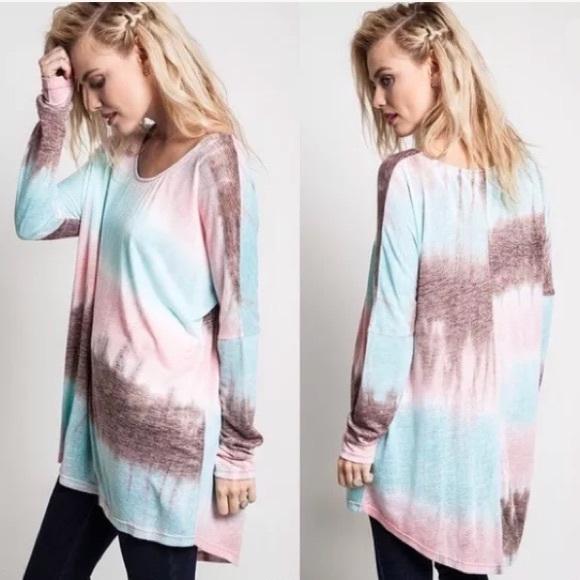 Umgee Tops - [Umgee] Dip Dye Relaxed Fit Dolman Long Sleeve Top